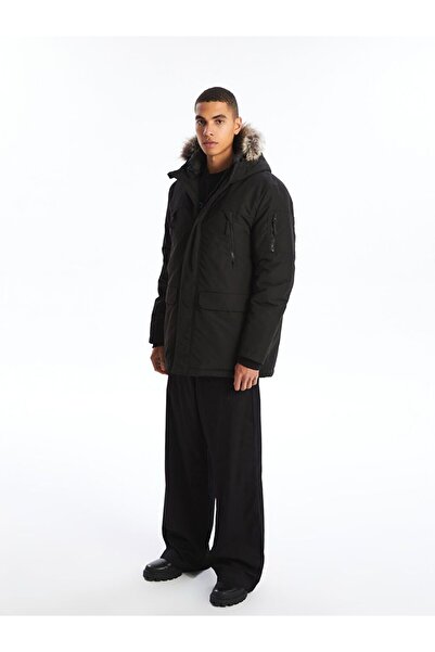LC Waikiki Black Standard Fit Hooded Men's Parka