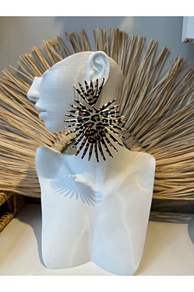 C&K Atelier أقراط مروحة من الفولاذ بنقشة الفهد