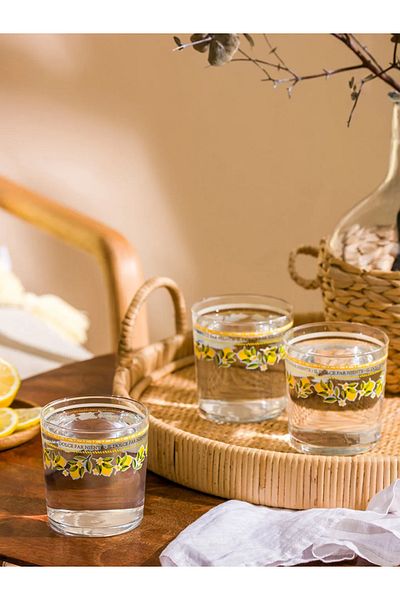 LC Waikiki Lcw Home Mixed Flower Printed Glass Water Cup Set of 3 380 ml