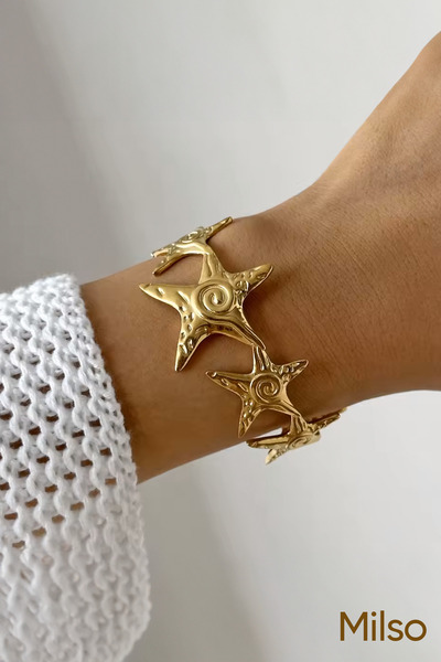 MİLSO Kadın Altın Renkli Deniz Yıldızı Tasarımlı Bileklik – Paslanmaz Çelik, ...