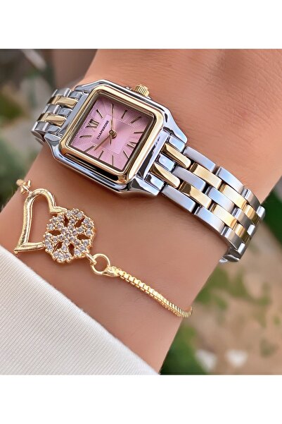 Merand Stylish Women's Wristwatch – Pink Dial, Two Color Metal Cord – Chaperone Elegant Bracelet Gift