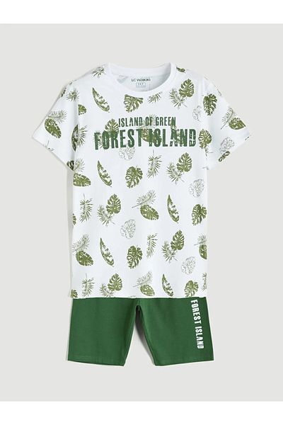 LC Waikiki Lcw Kids White Crew Neck Boy's Pajamas Set with Shorts