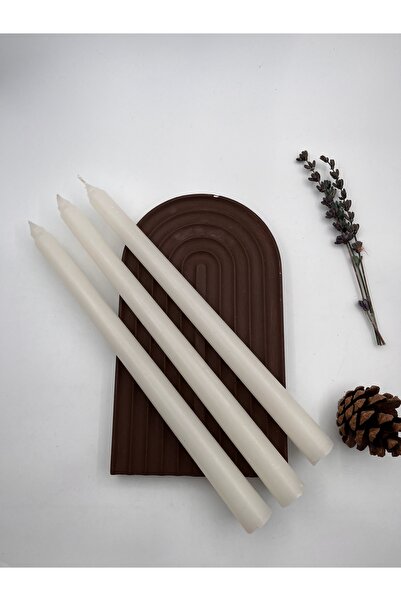 Verda Desing Dekoratif Pastel Mat Beyaz Şamdan Mumu 3 lü Set