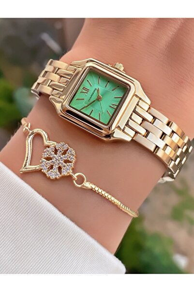 Merand Women's Cord Square Case Green Dial Watch – Elegant Bracelet Gift