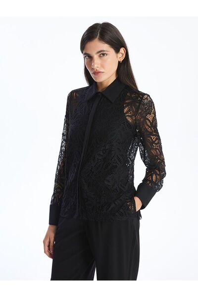 LC Waikiki Siyah Ajurlu Kadın Gömlek