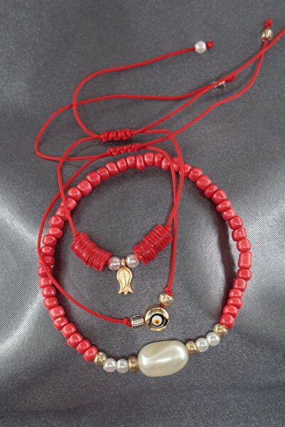 KEEBA 3 Tulip Pearl Evil Eye Bead Elevator Elastic Rope Bracelet. Women's String Bracelet Anklet with Beads