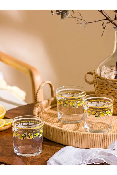 LC Waikiki Lcw Home Mixed Flower Printed Glass Water Cup Set of 3 380 ml