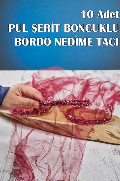 Dantelux 10 Adet Pul Şerit Boncuklu Nedime Tacı - Bordo