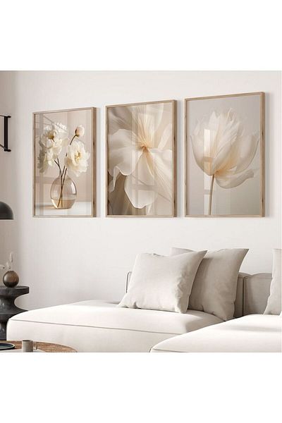 NT Handmade Natural Wooden Framed Uv Printing White Flowers Wall Painting – Modern & Stylish Wall Decor