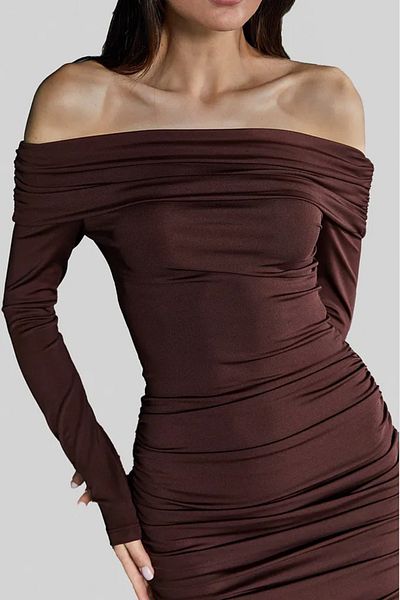 World Fashion Trends Φόρεμα με μακρυμάνικο κορμάκι με γιακά Madonna