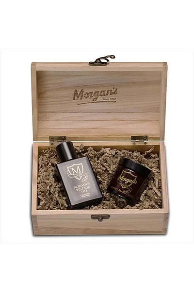 Morgan's Pomade Set cadou Morgan's din lemn, cutie vintage de lux