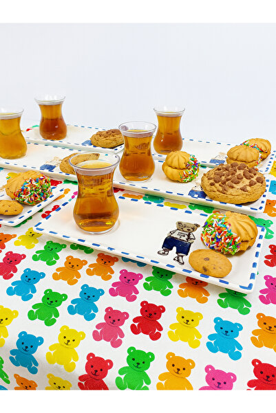 Piatti Naturali 6 Kişilik Çay Servis Seti Çay Bölmeli İkram Tabağı Atıştırmalık Sandiviç Kahvaltı Set Misafirlik