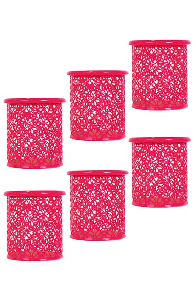 LEENO Pen Basket - 6-Piece Luxury Red Metal Mesh Pen Holder Multi-Purpose