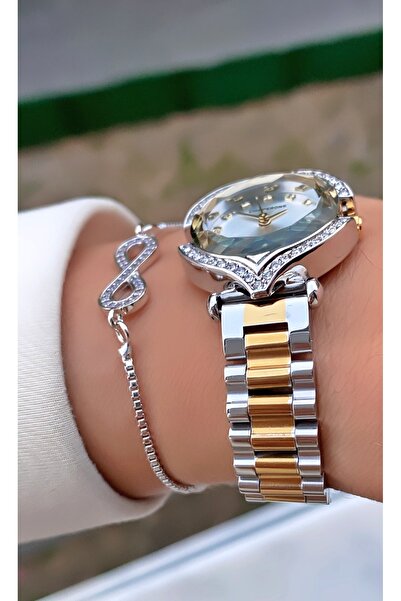 Merand Yellow Silver Color Special Design Stone Model Women's Wrist Watch with Bracelet Gift