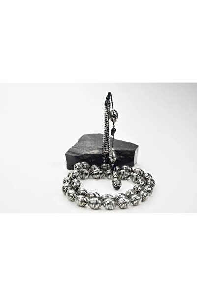 HÜNERTAŞ Nokta-i سويفدا روزاريو من حجر أوكلوت مقطوع من اللوز باللون الفضي