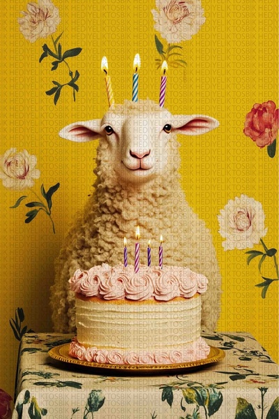 pardayanlar Doğum Günü Pastalı Koyun – Renkli Mizahi Ahşap Poster