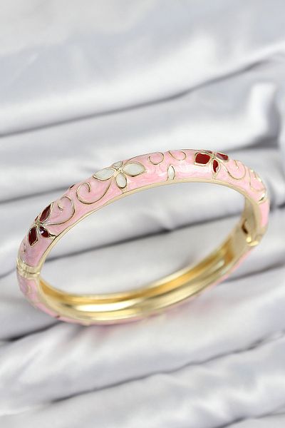 Clariss Mineli Brass Pink Flower Motif Gold Women's Handcuffs