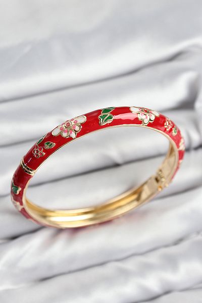 Clariss Mineli Brass Red Flower Motif Gold Women's Handcuffs