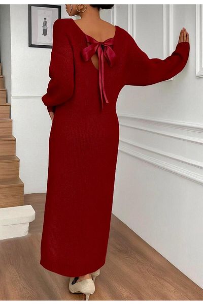 tofan Bow Backless Knitwear Dress