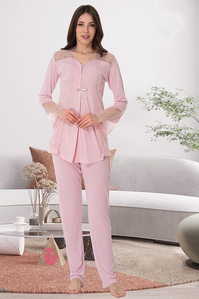 BLACKMORE Women's Powder Sleeve and Collar Lace Design Long Sleeve Cotton Maternity Maternity Pajamas Set