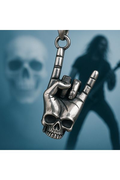voyageaccessory Stainless Steel, Heavy Metal Guitarist Hard Rock Metal Hand Skull Necklace