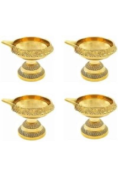 Generic Pack of 4 brass Diya for Festival | Kuber Diya | Metal Diya | Brass Diya | Deepak | Diwali Gift | Di