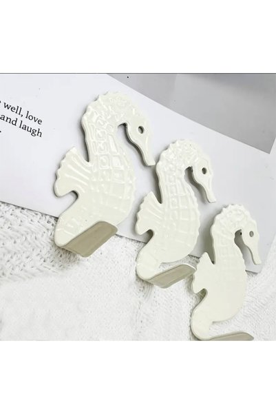 UrbanCove Co Set of 3, Metal, Seahorse Wall Hanger - Adhesive and Stylish Decorative Hangers - Hole-Free Mounting
