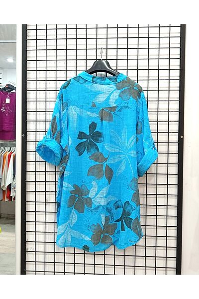 Butik Şans Floral Patterned Three Quarter Sleeve Italian Shirt Blouse