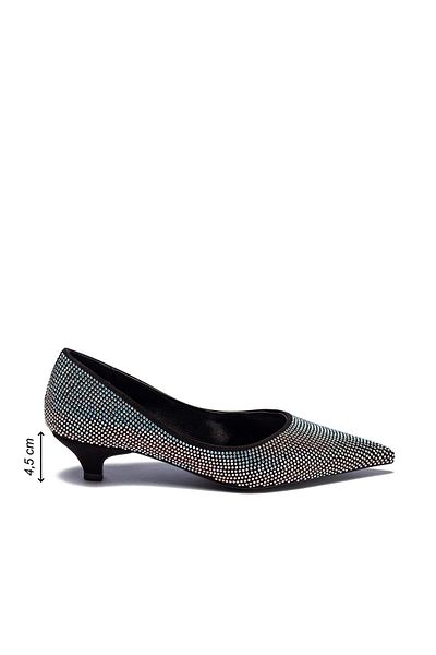 Dedos Janjan Stoned Women's Stiletto Evening Dress Stone Embroidered Pointed Toe Closed Short Heeled Shoes 166