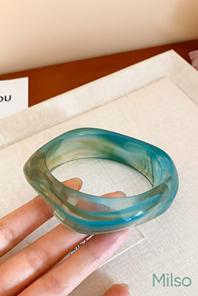 MİLSO سوار نسائي عتيق من الأكريليك على شكل عظمة - شكل مربع منقوش بالرخام الفي...