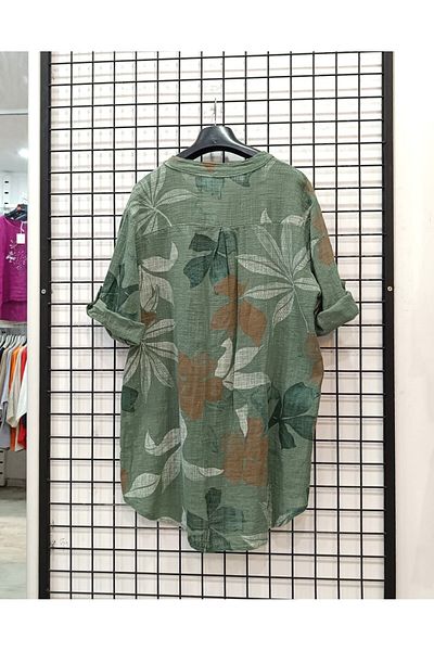 Butik Şans Floral Patterned Three Quarter Sleeve Italian Shirt Blouse