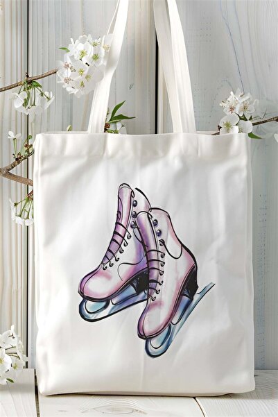 ART HEDİYE buz pateni Baskılı Bez çanta Kişiye Özel Model 6