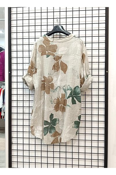 Butik Şans Floral Patterned Three Quarter Sleeve Italian Shirt Blouse