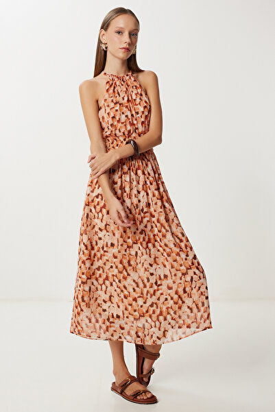 Lovelyİstanbul Φόρεμα Midi Chiffon με σχέδιο LFG0083 ΠΟΡΤΟΚΑΛΙ ΠΛΑΚΑΚΙ