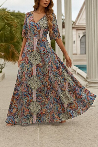 DRESSIFY WOMEN’S FASHION Rochie de damă cu mâneci scurte cu decolteu în V cu ...