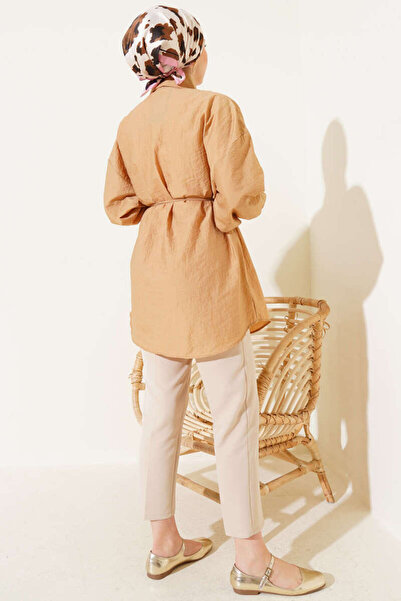 Sas Balon Kollu Kuşak Detaylı Modern Gömlek Tunik