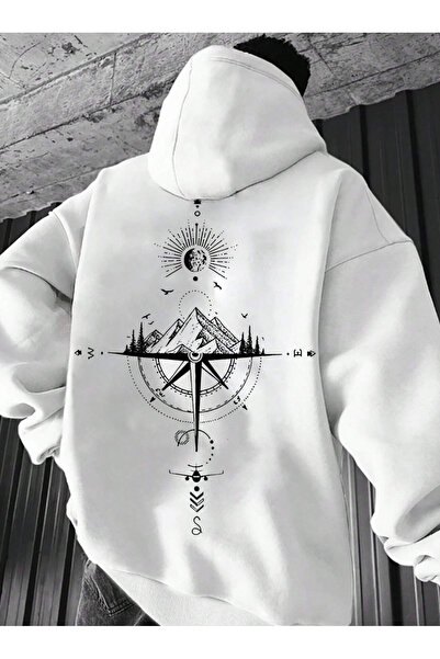 COHERENT Unisex Men/Women Colorful Compass Custom Printed Cotton Oversize Hooded Sweatshirt