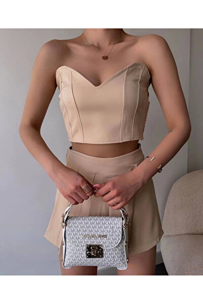 TH COLLECTİON Back-Tie Elastic Bustier Beige - L