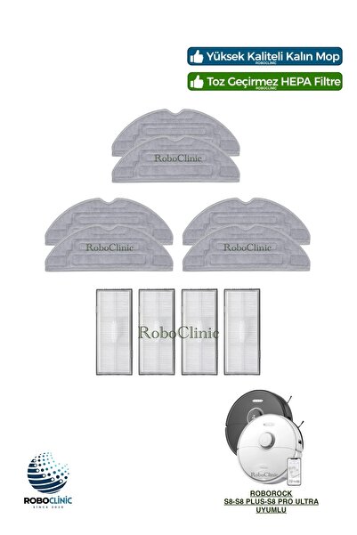 Roboclinic Filtru Hepa de schimb compatibil cu aspiratorul robot Roborock S8 / S8 Plus / S8 Pro Ultra, mop-10 piese