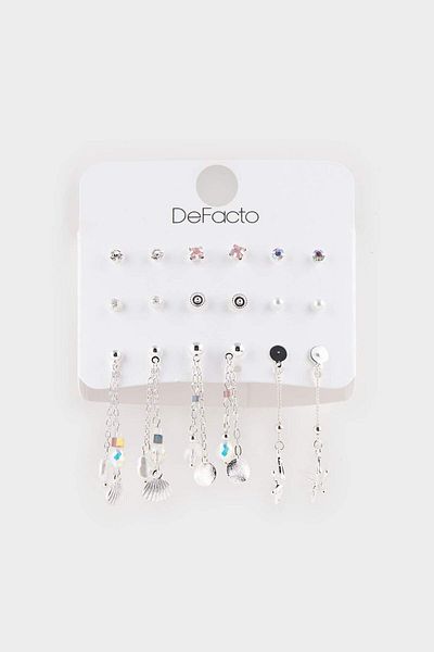 DeFacto Women's 6-Piece Silver Earrings F4060Axns