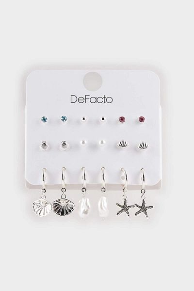DeFacto Women's 6-Piece Silver Earrings F4059Axns