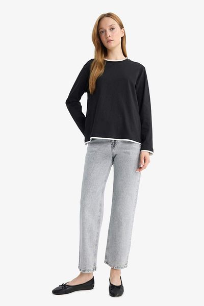 DeFacto Tricou cu mânecă lungă cu decolteu rotund Regular Fit Tunica F9451AX25AU
