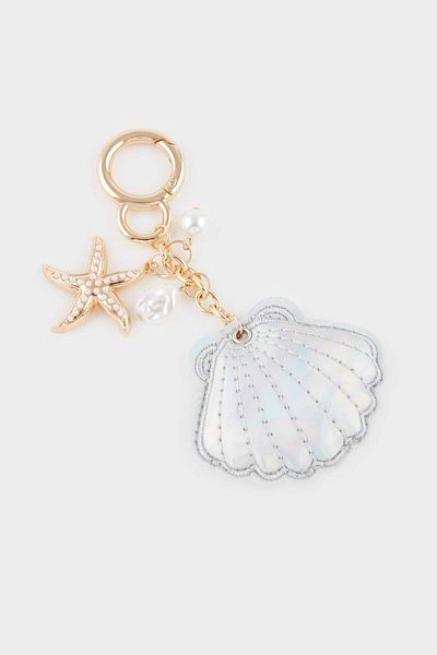 DeFacto Women's Silver Seashell and Starfish Charm Keychain F1723Axns