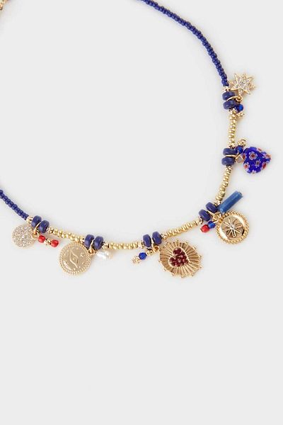 DeFacto Women's Navy Blue Beaded Charm Necklace F4030Axns