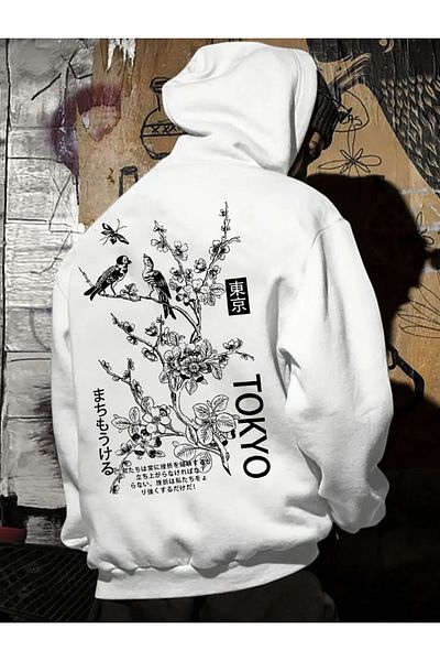 COHERENT Unisex Men/Women Colorful Tokyo Custom Printed Cotton Oversize Hooded Sweatshirt