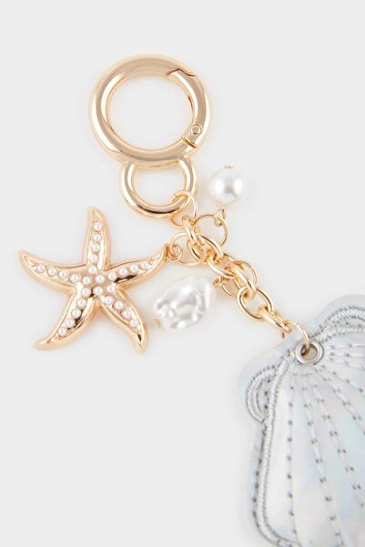 DeFacto Women's Silver Seashell and Starfish Charm Keychain F1723Axns