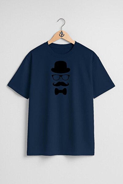 Bahriyeli Collection supradimensionat Mustache Top Hat Ochelari Papion Design pentru piept Unisex tricou