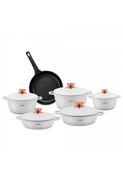 Zass Set 5 oale de aluminiu si 1 tigaie Gourmet ZG-ACS 01, Alb - NOU
