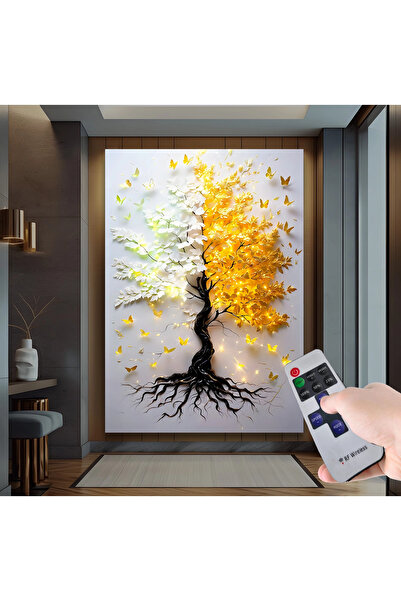 EMYA HOME Led Işıklı Uzaktan Kumandalı Ağaç Kanvas Tablo