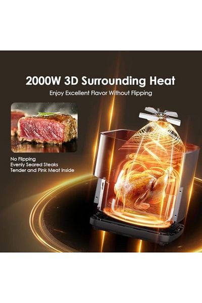 oraimo Air Fryer 8L Large Capacity | 2000W 3D Surround Heating | Built-In Steam for Tender Cooking |